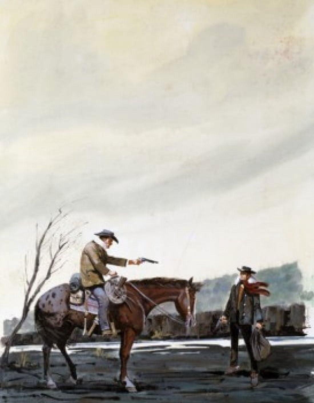 Cowboy on horseback aiming gun at enemy Canvas Art - (24 x 36)