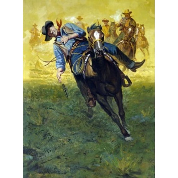 Cowboy on horseback with enemy chasing Poster Print (24 x 36)