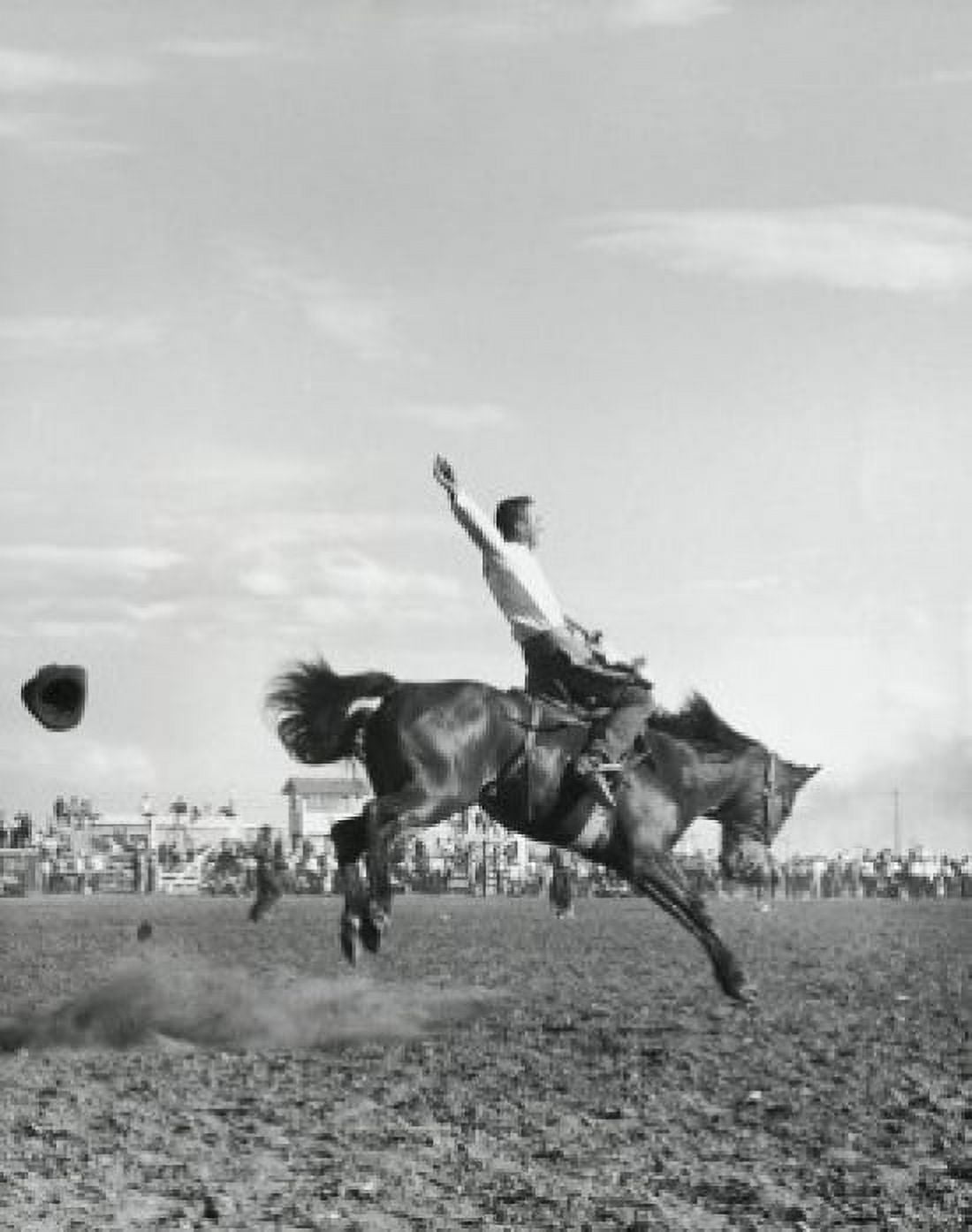 Cowboy riding bucking horse in rodeo Canvas Art - (24 x 36)