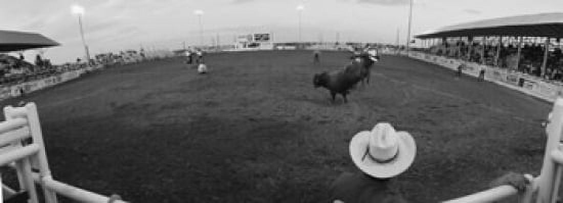 Cowboy riding bull at rodeo arena Pecos Texas USA Canvas Art - Panoramic Images (18 x 7)
