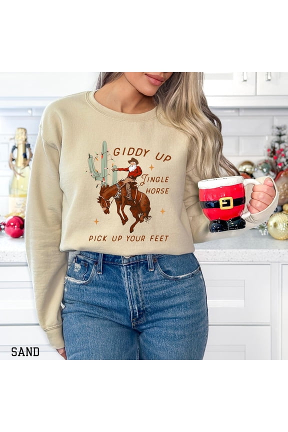 Cowboy season Sweatshirt, Giddy Up Jingle Horse Pick Up Your Feet, Cowgirl Sweatshirt, season Sweatshirt, Howdy Country season Horse All Size S-5Xl
