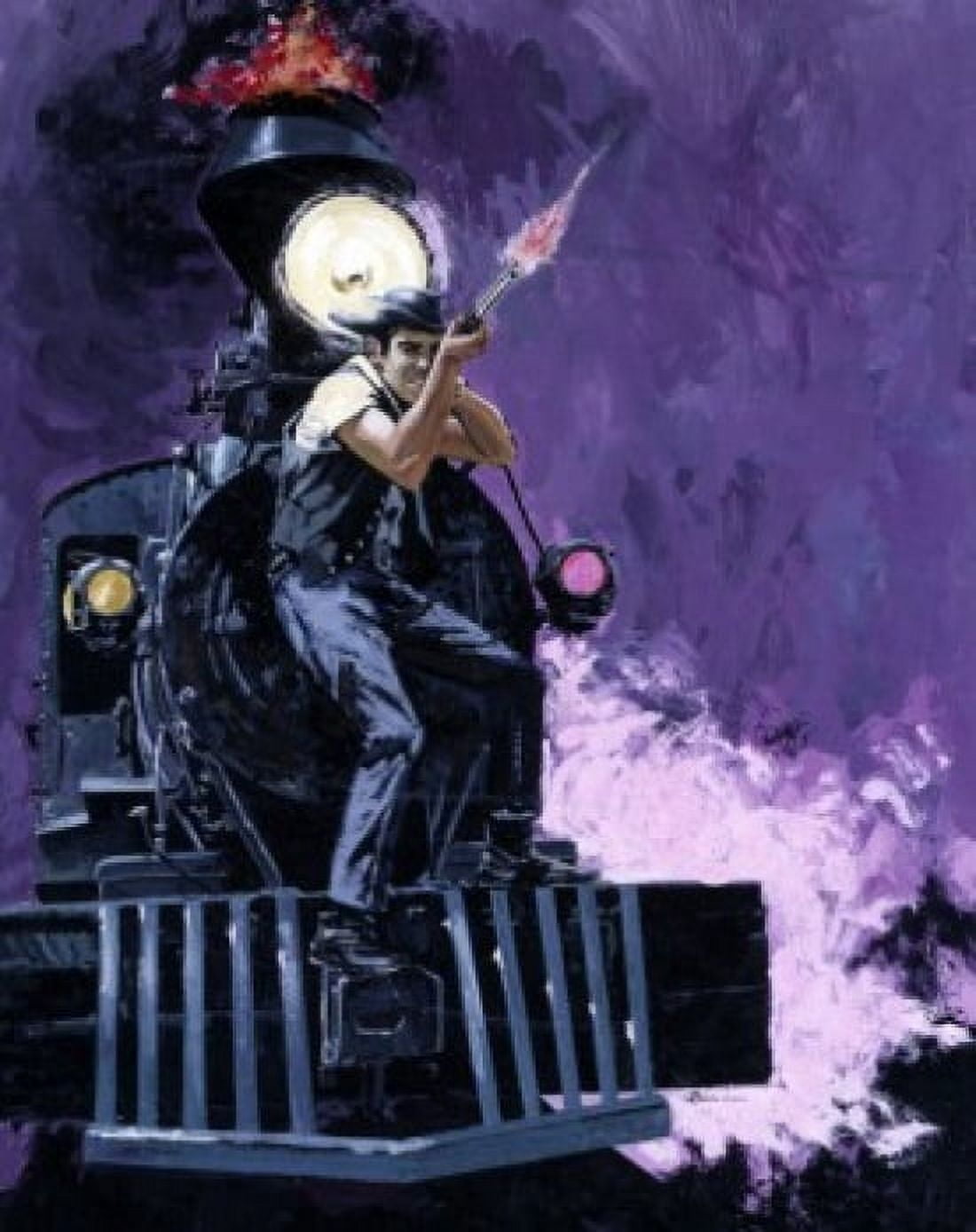 Cowboy shooting gun on train Canvas Art - (18 x 24)