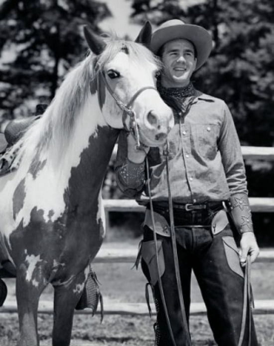 Cowboy standing with his horse smiling Canvas Art - (18 x 24)