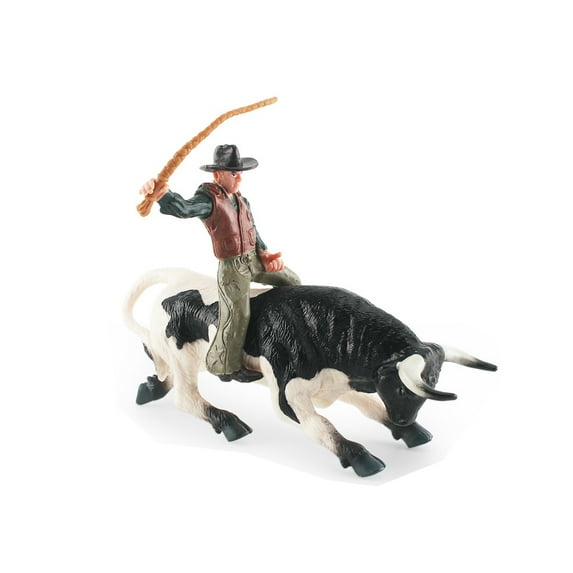 Cowboy with Bull Figurine Bull Rider Mini Set Texas Longhorn Cow Model Farm Animal Cattle Decoration Bullfighter Collectible