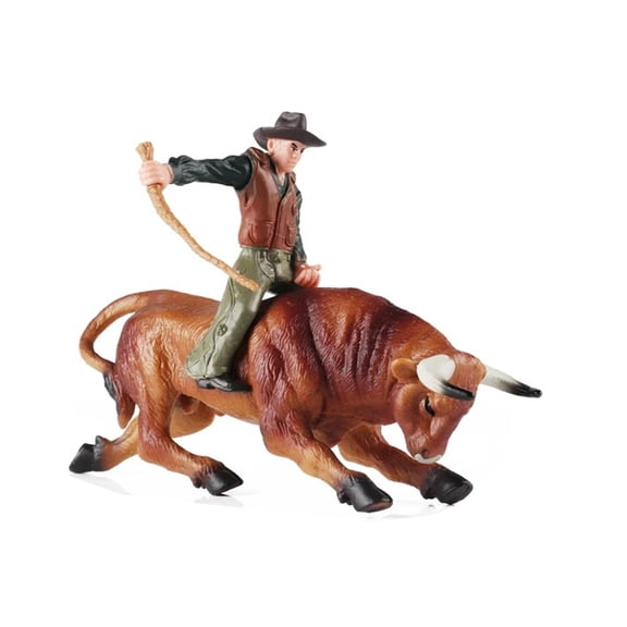 Cowboy with Bull Figurine Bull Rider Mini Set Texas Longhorn Cow Model Farm Animal Cattle Decoration Bullfighter Collectible