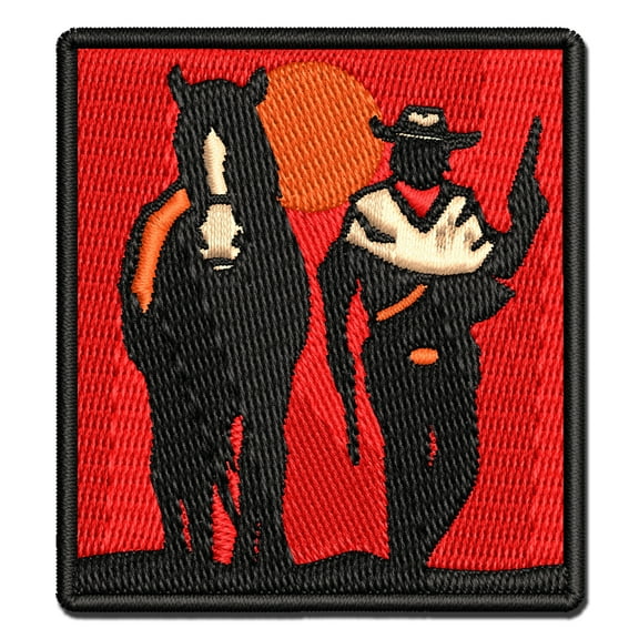 Cowboy with Guns and Horse Applique Multi-Color Embroidered Hook & Loop Patch - 2.5 Inch Small