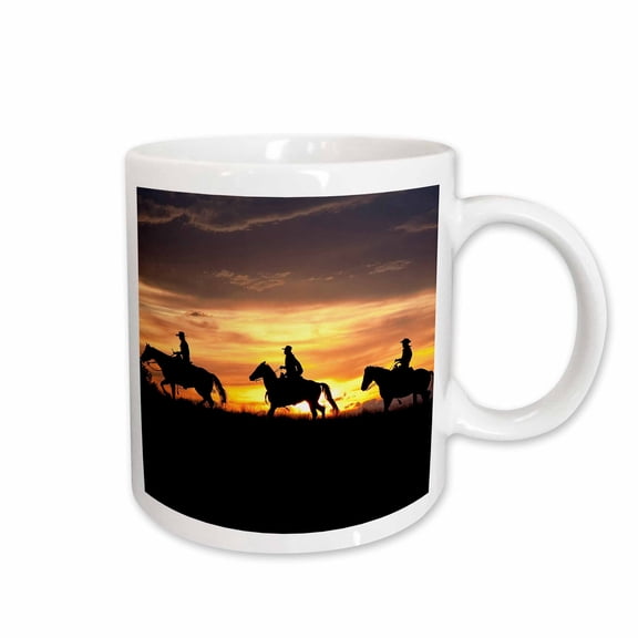 3drose, Cowboys Along Ridge at Sunset, Shell, Wyoming - Us51 Jre0097 - Joe Restuccia Iii, 15oz Mug