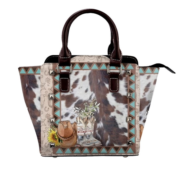 Cowboys Hat Boots Horseshoe Decorative Rivet Fashion One-Shoulder Women's Handbag Tote Bag