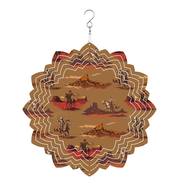 Cowboys Horses Wind Spinner for Garden Yard 8In, Desert Ethnic Winds Brown Background 3D Stainless Steel Kinetic Hanging Wind Spinners Rustproof Outdoor Decor for Lawn Patio Home