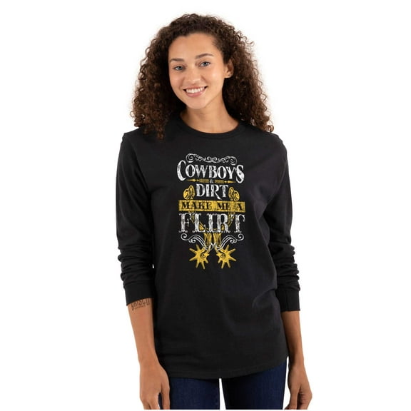 Cowboys Make Me Flirt Funny Cowgirl Women's Long Sleeve T Shirt Brisco Brands S