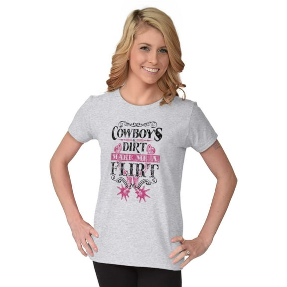 Cowboys Make Me Flirt Funny Cowgirl Womens Slim Fit Graphic Tee Brisco Brands L