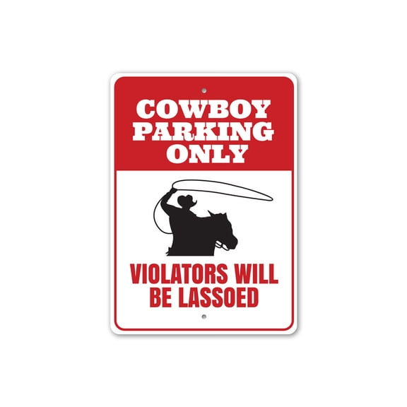 Cowboys Parking, Cowboy Sign, Horse Rider Reserved Sign, Old Western, Country Life Aluminum Metal Decor Sign - 4x18 inches