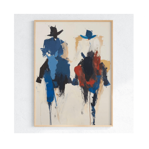 Cowboys Riding Side by Side Art Print Abstract Western Wall Decor Bold Horse Riders Poster Modern Ranch Art Friendship Gift Americana