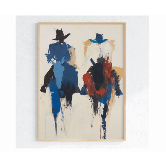 Cowboys Riding Side by Side Art Print Abstract Western Wall Decor Bold Horse Riders Poster Modern Ranch Art Friendship Gift Americana