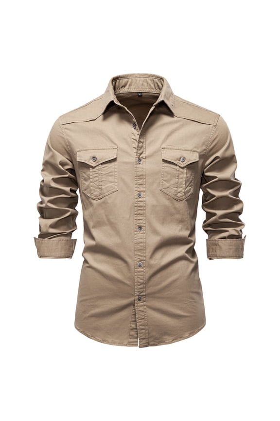 Cowboys Shirts for Men with Pockets Long Sleeve Button-Down Collared Tshirts Shirt Mens Casual Solid Color Breathable Slim Work Tops