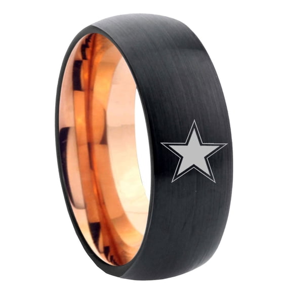 Cowboys Star Dome Black And Rose Gold Tungsten Wedding Ring 10MM