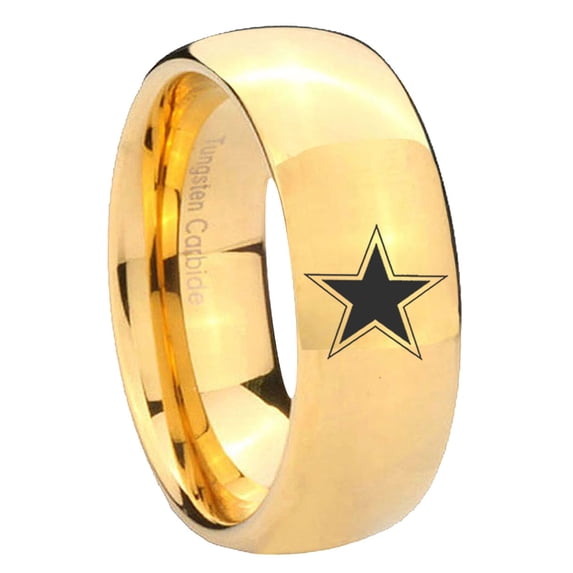 Cowboys Star Dome Gold Plated Tungsten Men Ring 10MM