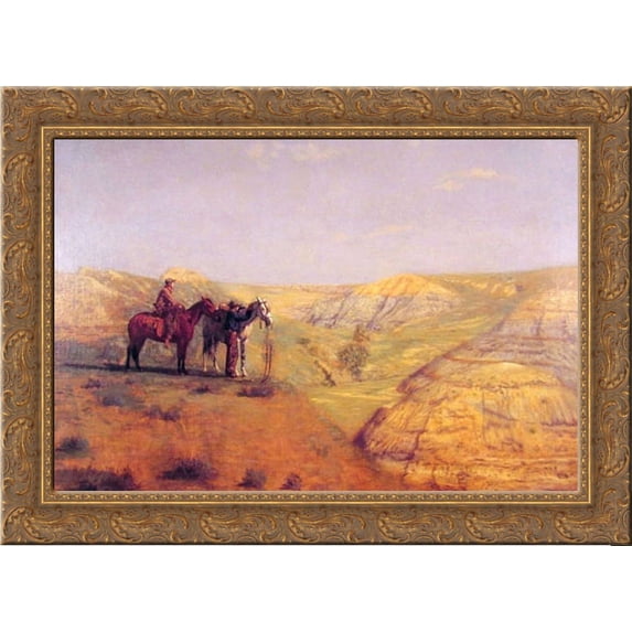 Cowboys in the Badlands 24x19 Gold Ornate Wood Framed Canvas Art by Eakins, Thomas