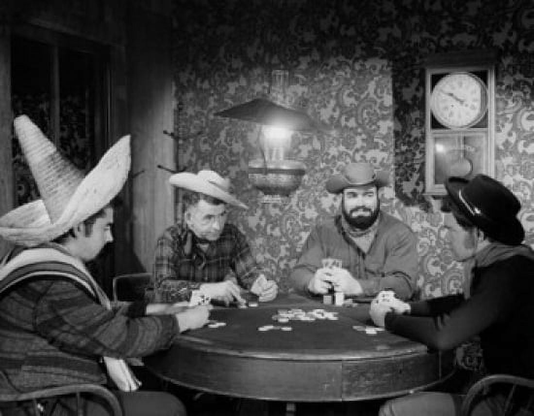 Cowboys playing poker in a casino Canvas Art - (18 x 24)