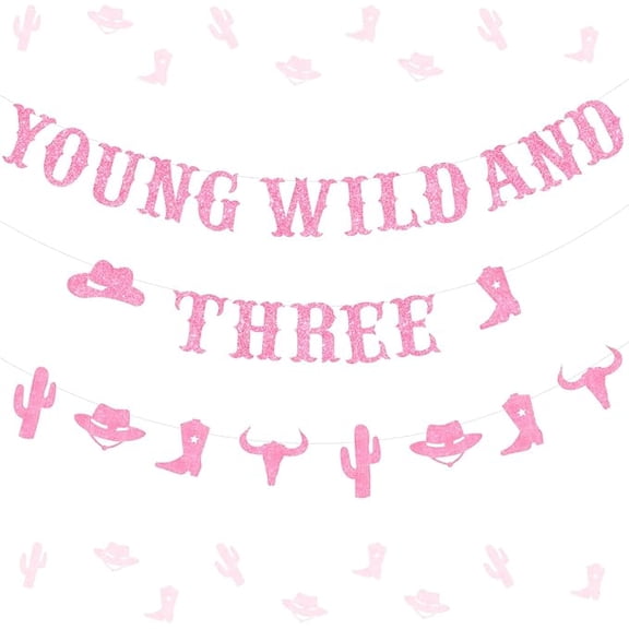Cowgirl 3rd Birthday Decorations Young Wild and Three Banner Garland Western Cowgirl Birthday Party Decorations Cow Theme Decors Rodeo Party Decors for Western Theme Bday