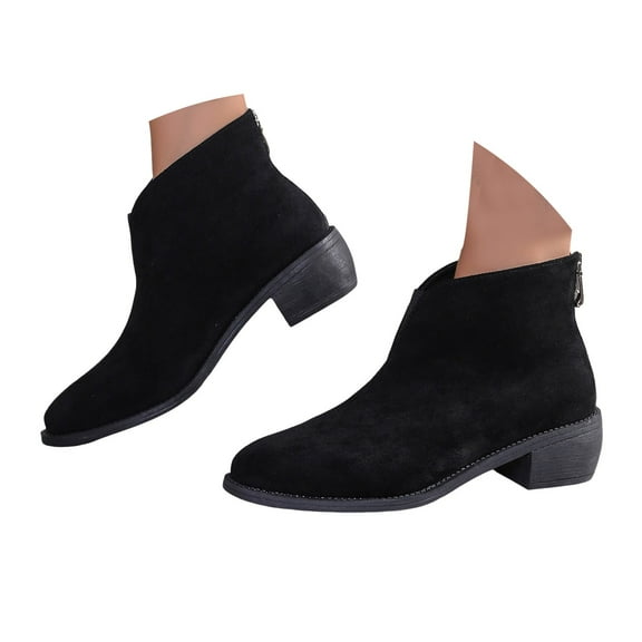 Cowgirl Ankle Boots for Women Fashion Casual Suede Pointed Toe Low Heel Zipper Short Booties