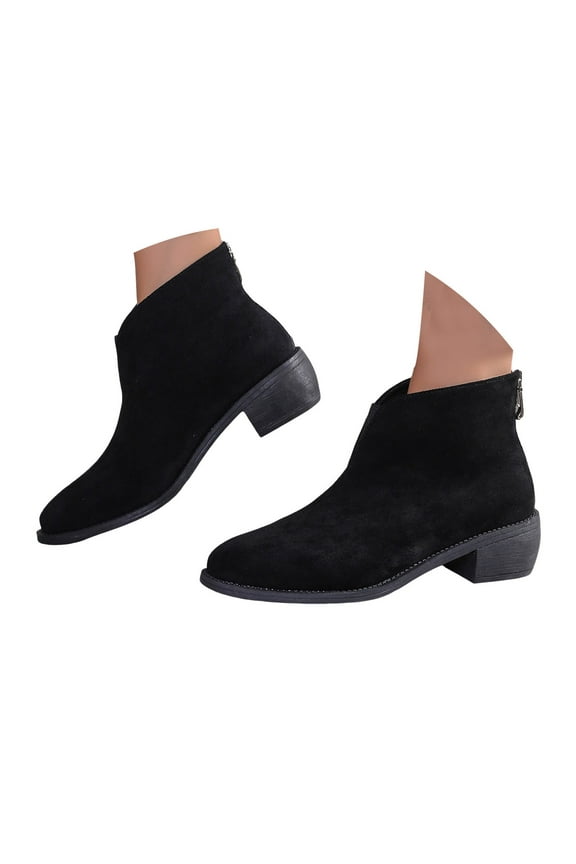 Cowgirl Ankle Boots for Women Fashion Casual Suede Pointed Toe Low Heel Zipper Short Booties