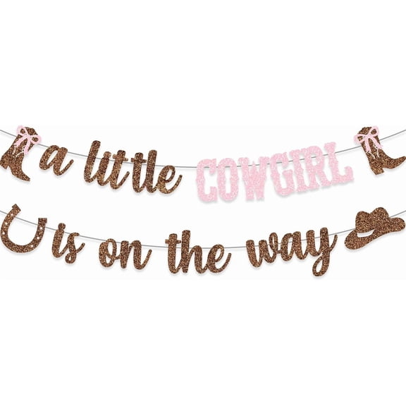 Cowgirl Baby Shower Decoration A Little Cowgirl Is On The Way Banner Western Boots Hats Backdrop Pink