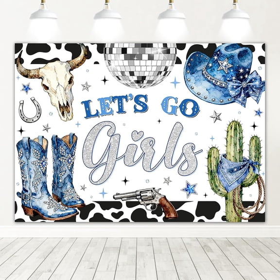 Cowgirl Backdrop Let's Go Girls Denim Diomand Western Disco Birthday Background Rustic Cactus Hat Boots Wild West Birthday Party Decorations Banner Supplies Photo Booth Props