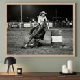 Cowgirl Barrel Racing On Horse Wall Art Print, Monochrome Vintage Rodeo ...