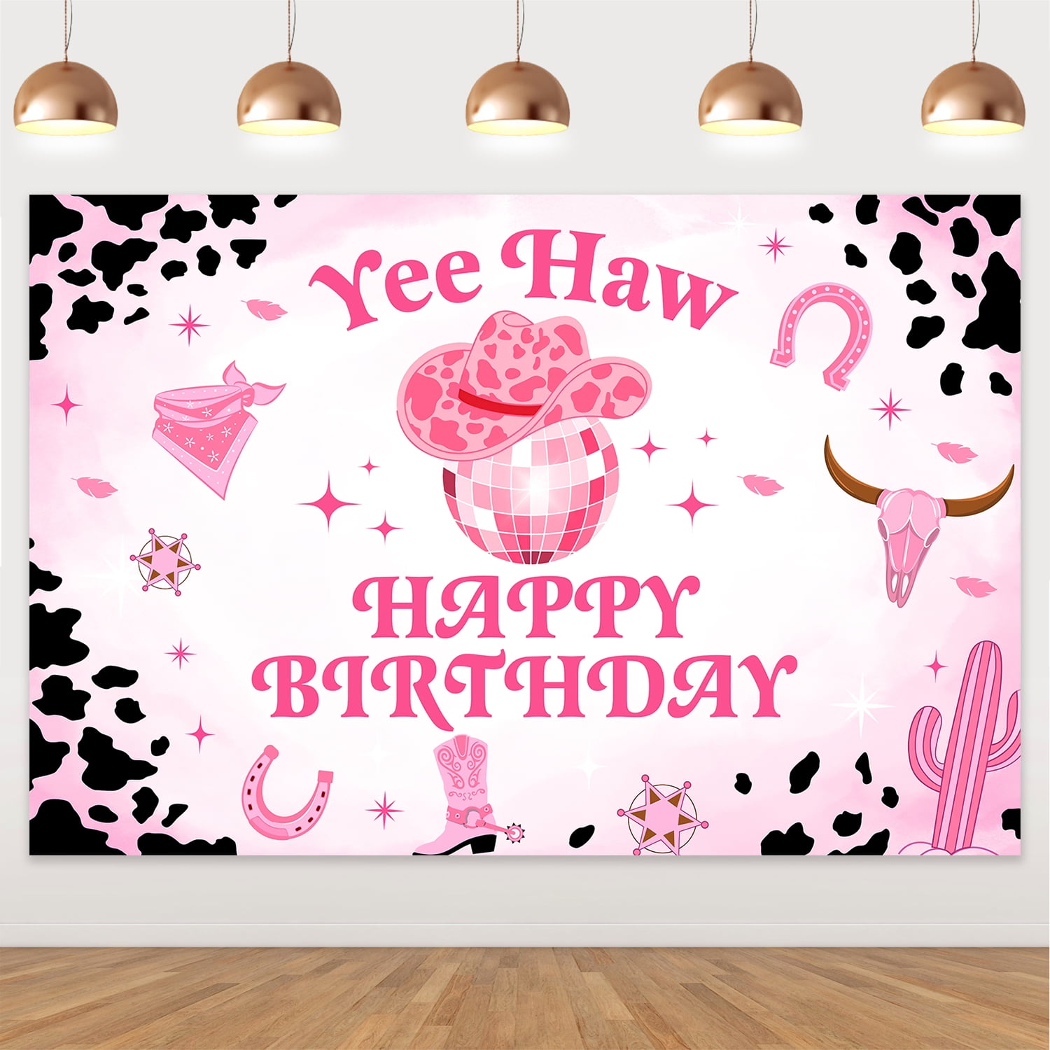 Cowgirl Birthday Party Decorations, Disco Western Yee Haw Happy Birthday Backdrop for Girl Birthday