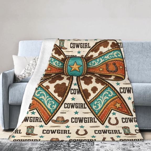 Cowgirl Blanket Bow Coquette Horseshoe Boot Soft Cozy Fleece Blanket Gift for Women Adults 50x40