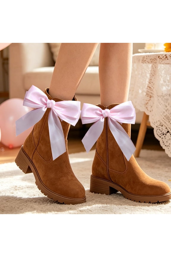 Cowgirl Boot Bow Decor, 2-Piece Western Boot Charm Set, Brown, for Wedding Music Festival Outfit