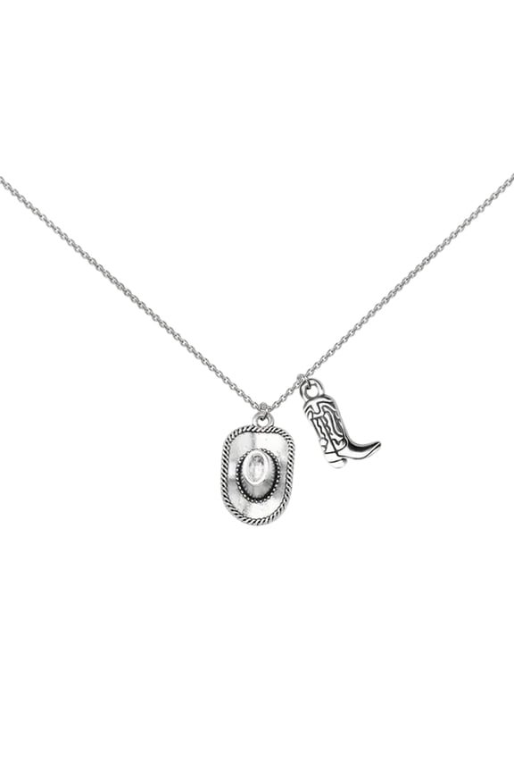 Cowgirl Boot Cowboy Hat Antique Silver Alloy Necklace For Women Styles Clavicle Chain Jewelry