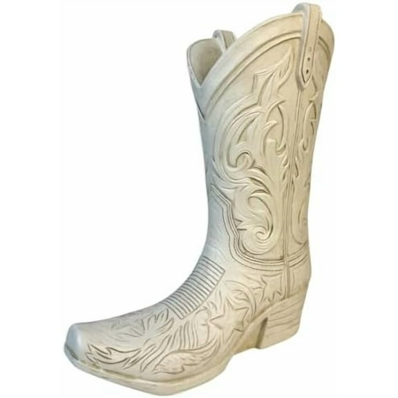 Cowgirl Boot Flower Vase  10 1/2 Tall Antique White Finish with Intricate Tooled Leather Detailing  Modern Rustic Western Cowboy Home Dcor for Flowers or Standalone Accent