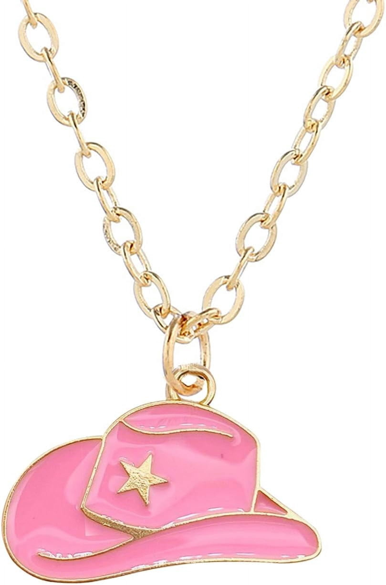 6-Piece Cowboy Boot Necklace Set – Western Cowgirl Necklace With Boot & Hat Pendants, Adjustable 50cm Chain (Pink, Black & White)