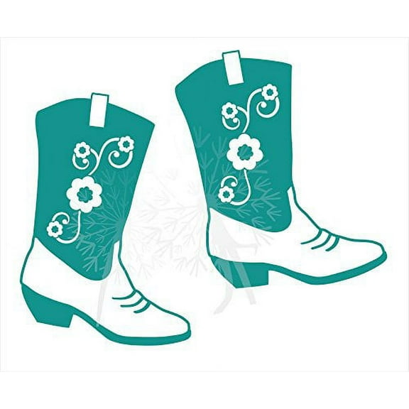 Cowgirl Boot Western Wall Decals Vinyl Stickers Removable Wall Graphics (Set of 2), 11-Inch, Turquoise