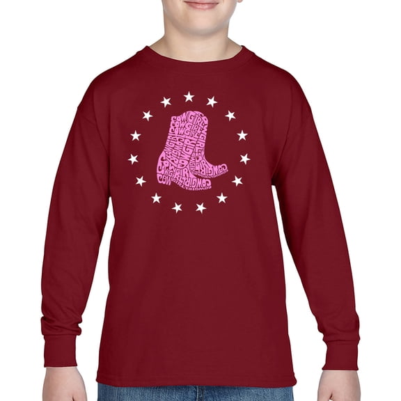 Cowgirl Boots - Boy's Word Art Long Sleeve T-Shirt