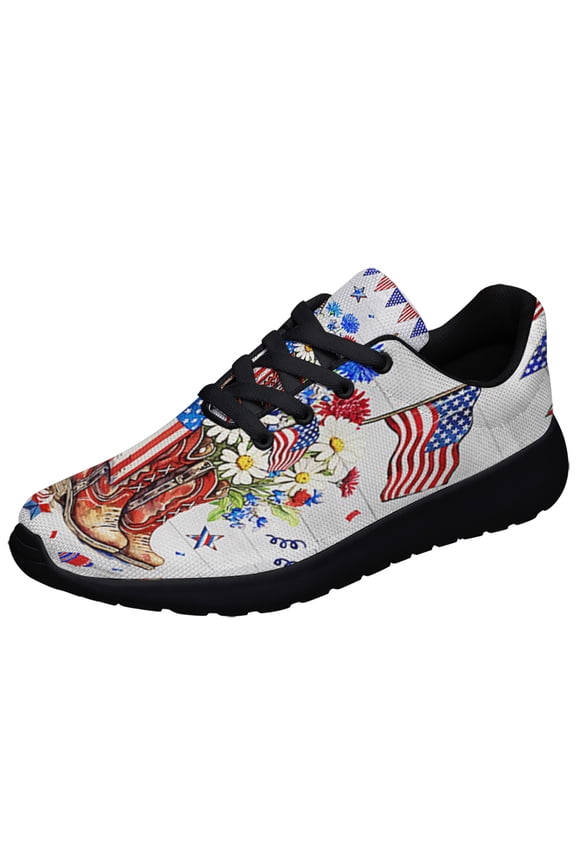 Cowgirl Boots Flower 4th of July Shoes Sneakers Black Size 13