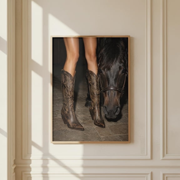 Cowgirl Boots Horse Poster, Western Glam Rustic Decor, Cowboy Style Print, Unframed Paper Poster 8x10in