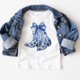 thumbnail image 1 of Cowgirl Boots Toile Patterned Blue Cowboy Boots Tee Shirt, Toddler T-Shirt, Western Rodeo Cute Tee, Coquette Bow, Country Farm Girl Gift TODDLER SHORT SLEEVE TEE BELLA CANVAS 3001T, 1 of 3