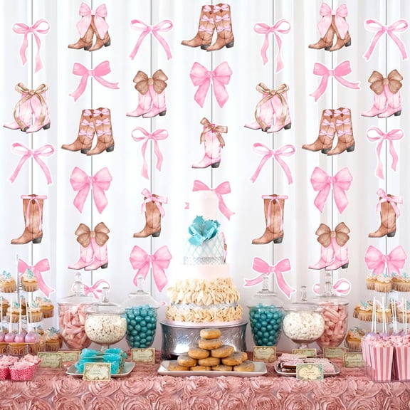 Cowgirl Bow and Boots Garlands 8PCS Coquette Western Cowgirl Hanging Decorations Bownot Boots Cutout Garlands Rodeo Cowgirl Party Decor for Bachelorette Bridal Shower Party Supplies