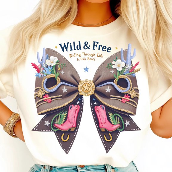 Cowgirl Bow shirt, Pink Boots shirt, Western Bow shirt, Rodeo Style shirt, Cactus Floral shirt, Rustic Bow shirt, Wild West shirt, Sheriff Star shirt