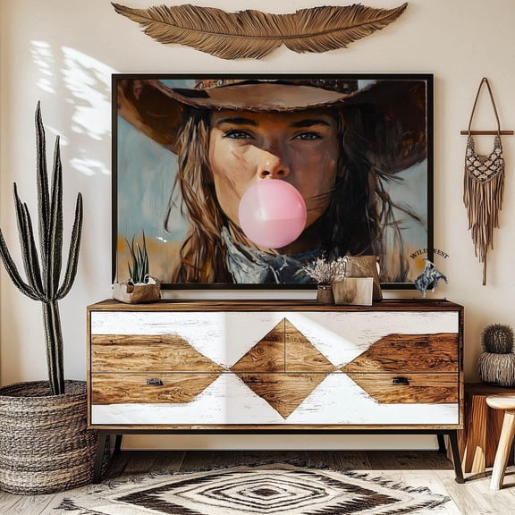 Cowgirl Bubblegum Print, Western Rodeo Wall Art Home Decor #3171, Unframed Poster Size 8x12