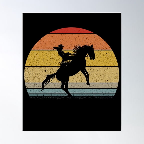 Cowgirl Bucking Bronco Rodeo Retro Wrangler Cowgirl Gear Poster Wall Art, Modern Wall Decor For Living Room Bedroom, 8x12 UNFRAMED