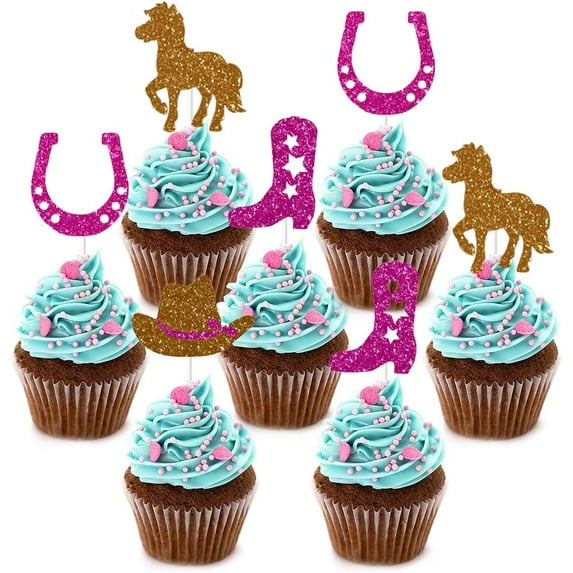Cowgirl Cake Decorations 24 Pack with Boot, Horse Cake Toppers for Western Cowgirl Party Decorations or Baby Shower Supplies, 1st 2nd 3rd Birthday