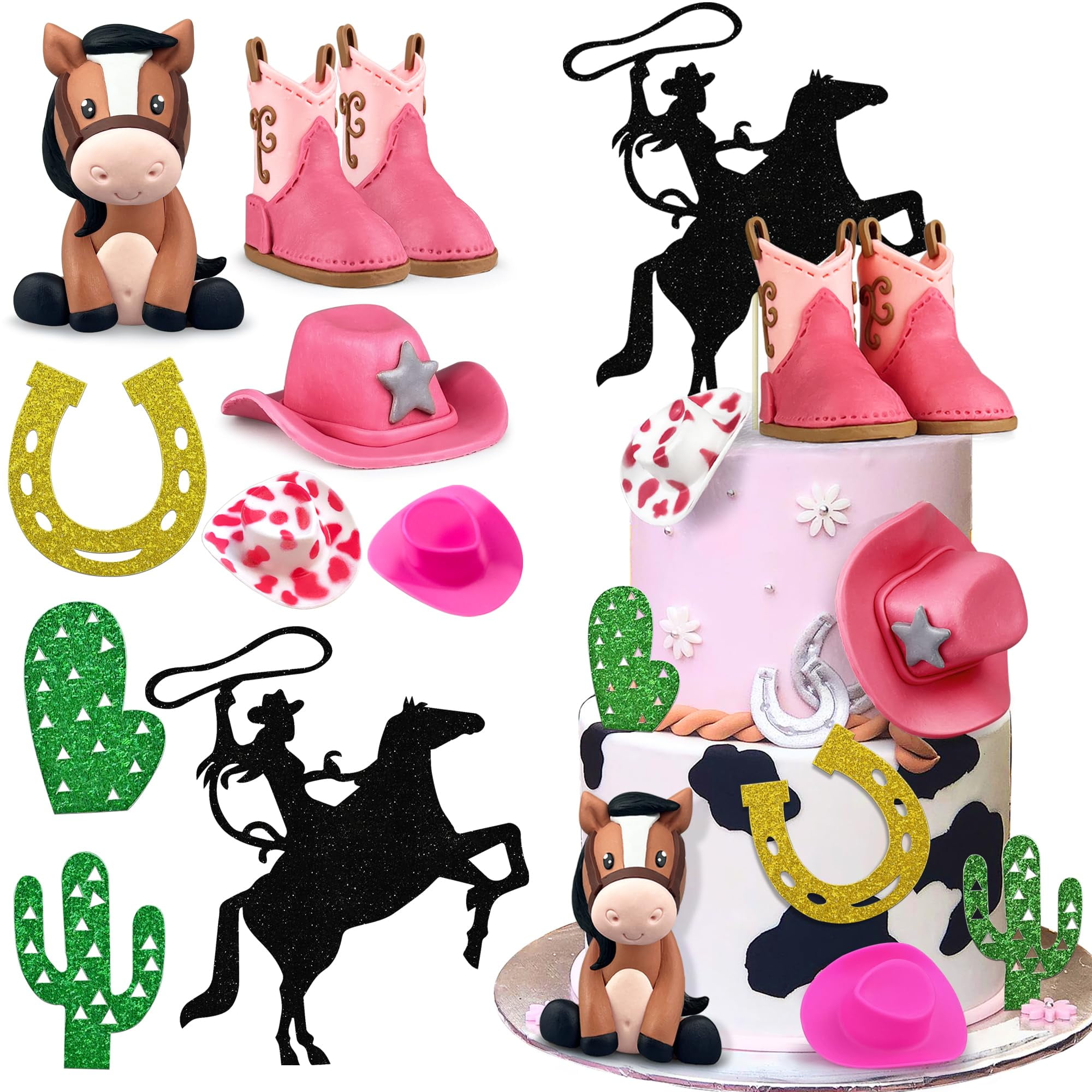 12 PCS Cowboy Cake Toppers, Western Cowboy Boot Hat Horse - View #7
