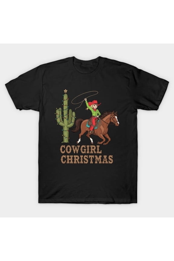 Cowgirl Christmas Western Christmas Rustic Holiday Graphic, H6315 T-Shirt, for Men and Women, Up to Size 5XL
