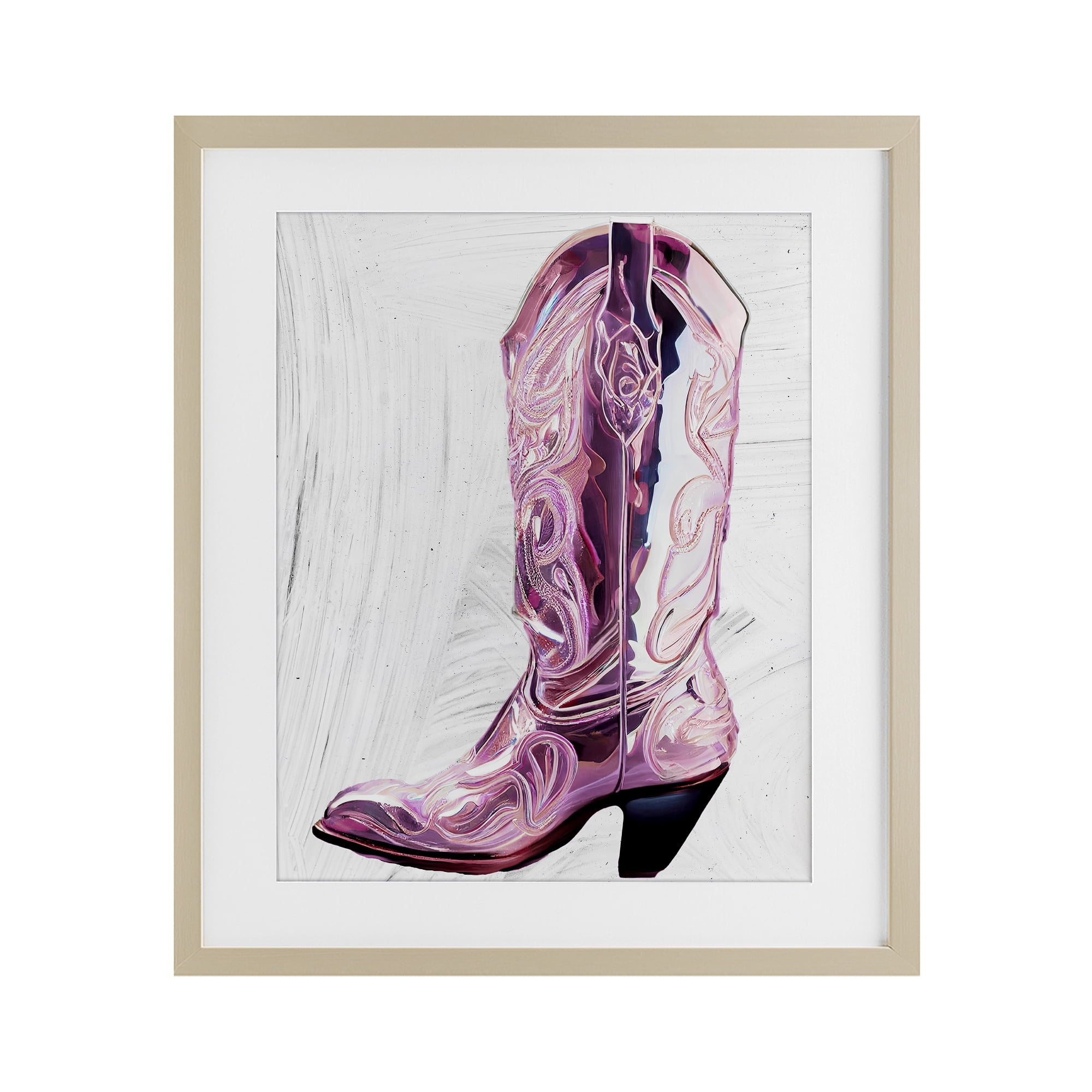 Cowgirl Cinderella's Boot Birch Framed Print Under Glass, design by Sasha