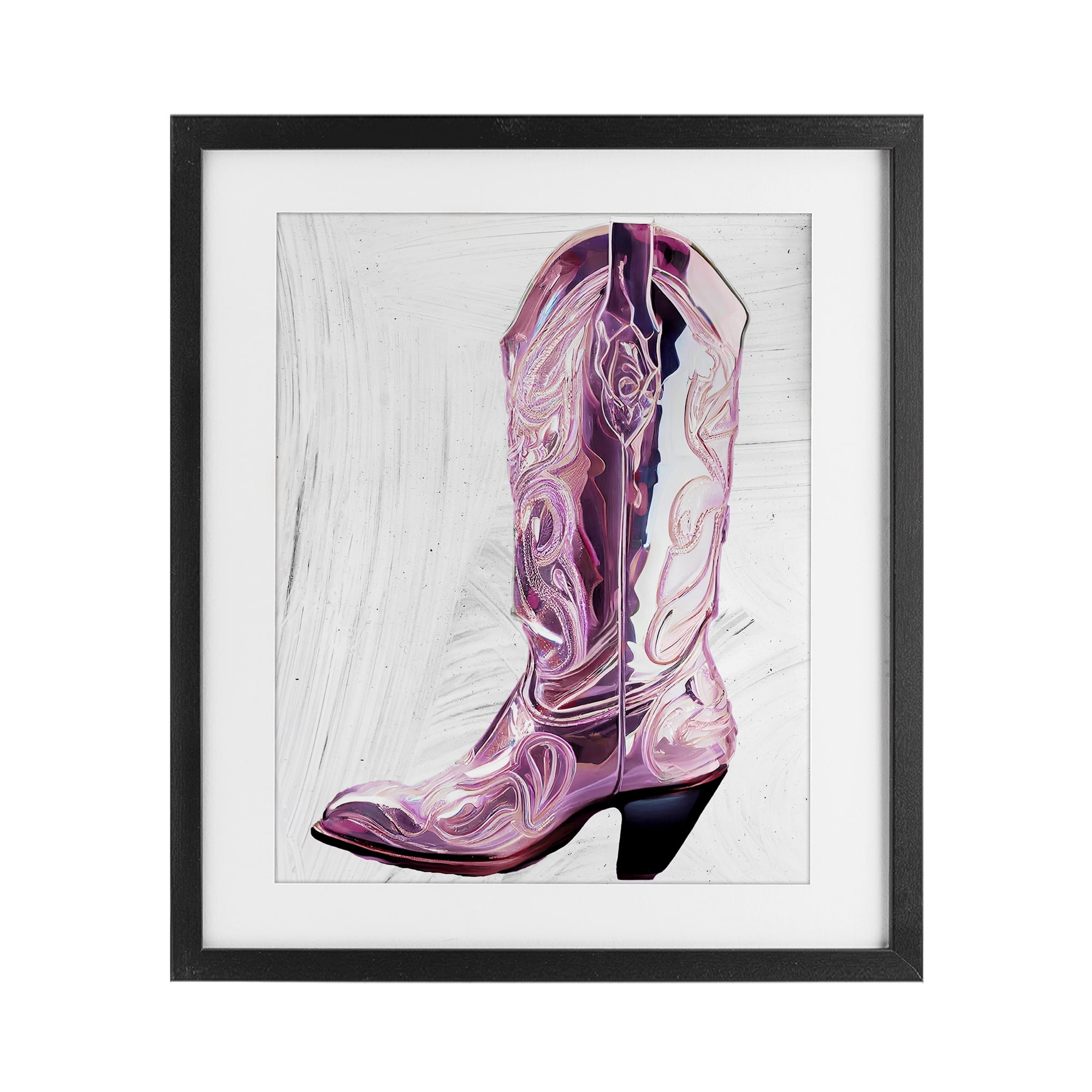 Cowgirl Cinderella's Boot Black Framed Print Under Glass, design by Sasha