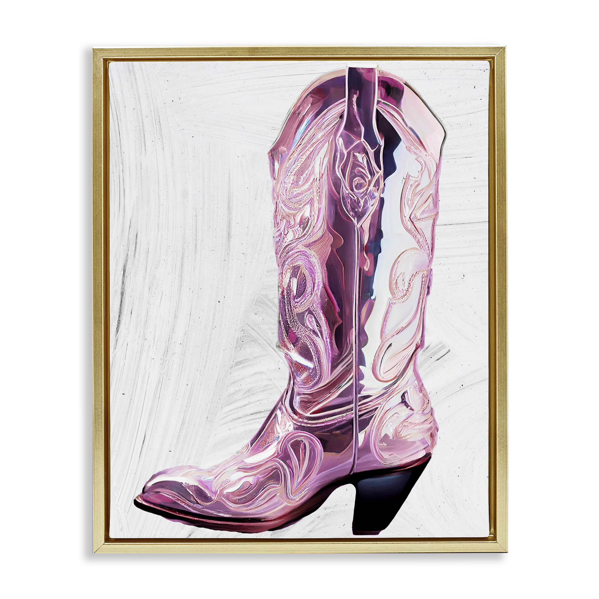 Cowgirl Cinderella's Boot Gold Framed Floater Canvas Wall Art, design by Sasha